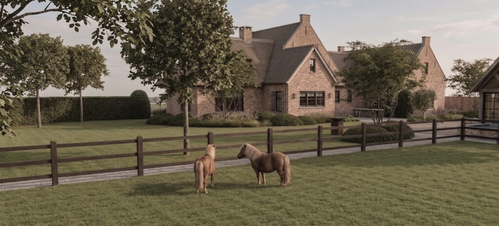 Landelijk tuinontwerp Kempische woning paardenweide Estate Tuinen